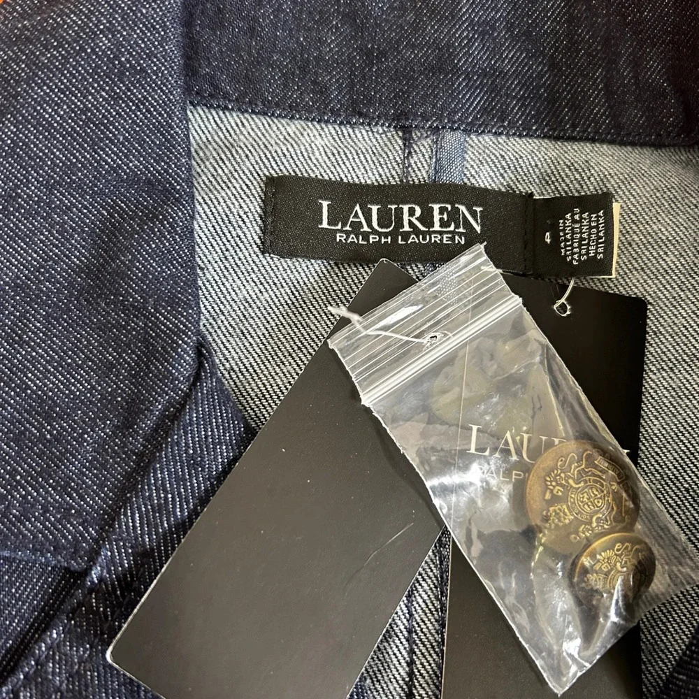 NWT Lauren Ralph Lauren Denim Field Jacket Women 4 Blue Gold Button Military